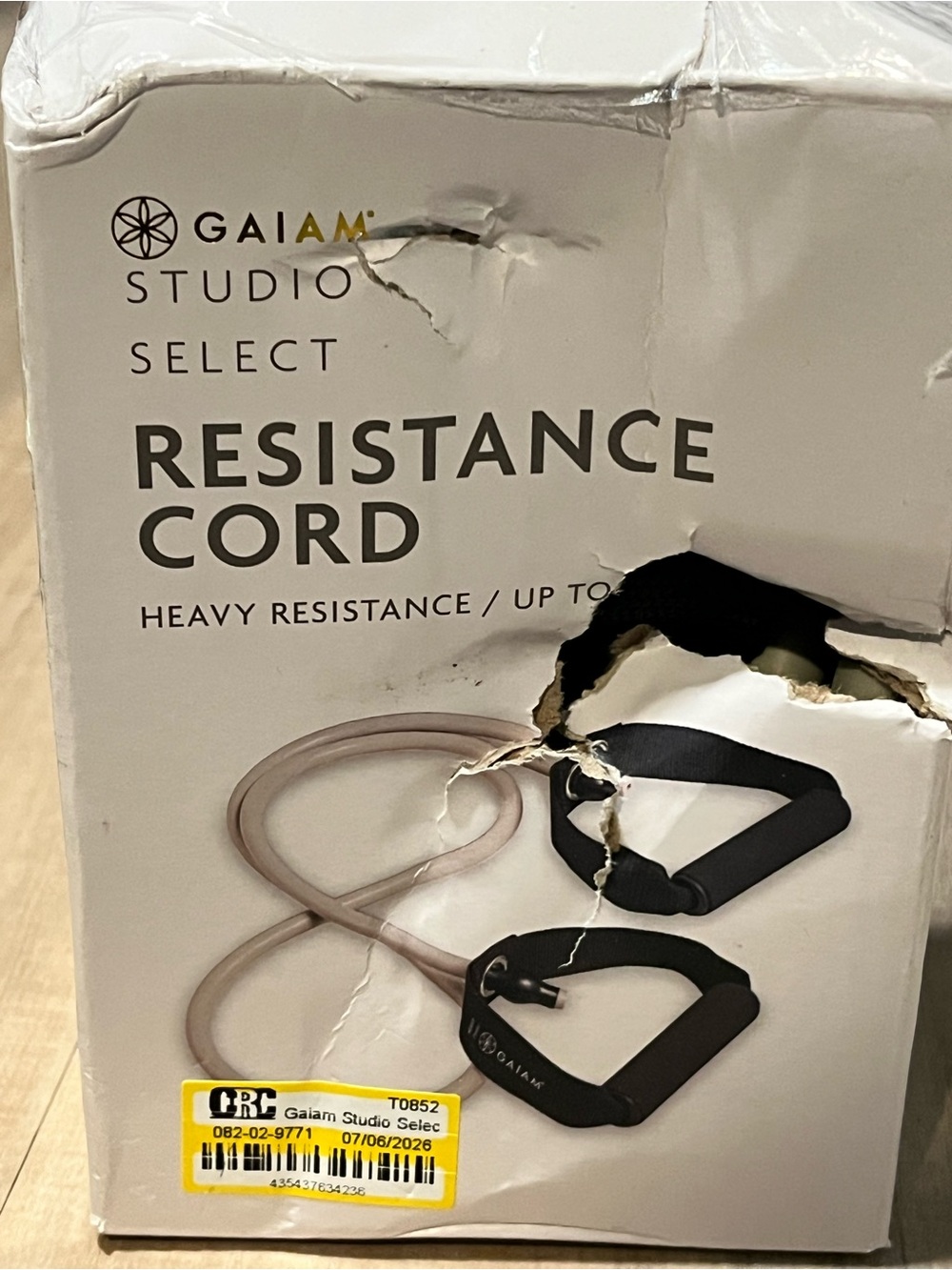GAIAM Resistance Cord with Black Foam Handles and Light Beige Band
